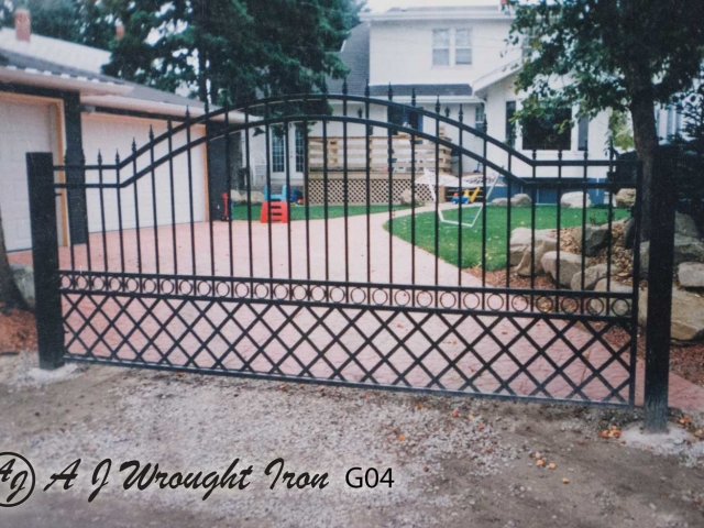 lattice design wrought iron driveway gate
