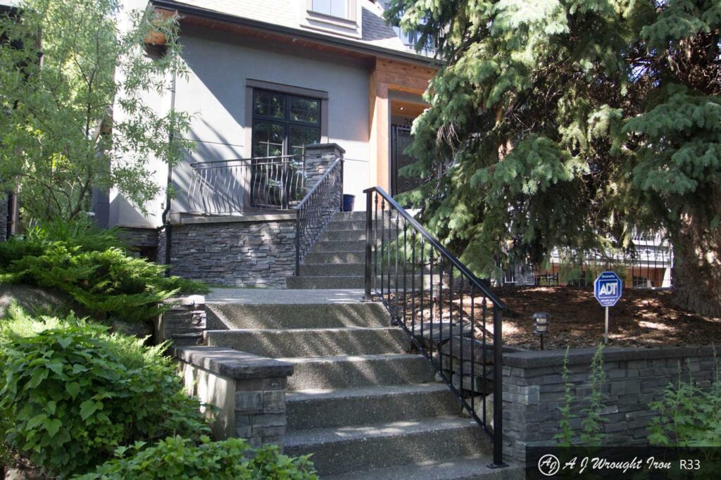 metal deck railing along steps