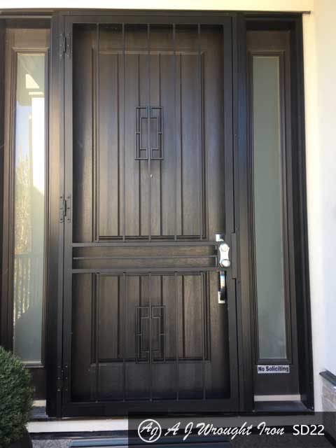 Dark Metal security bars on of residential front door