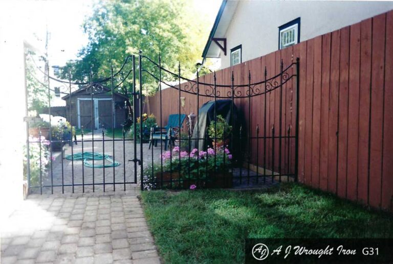 6' tall iron garden fence with wide gate