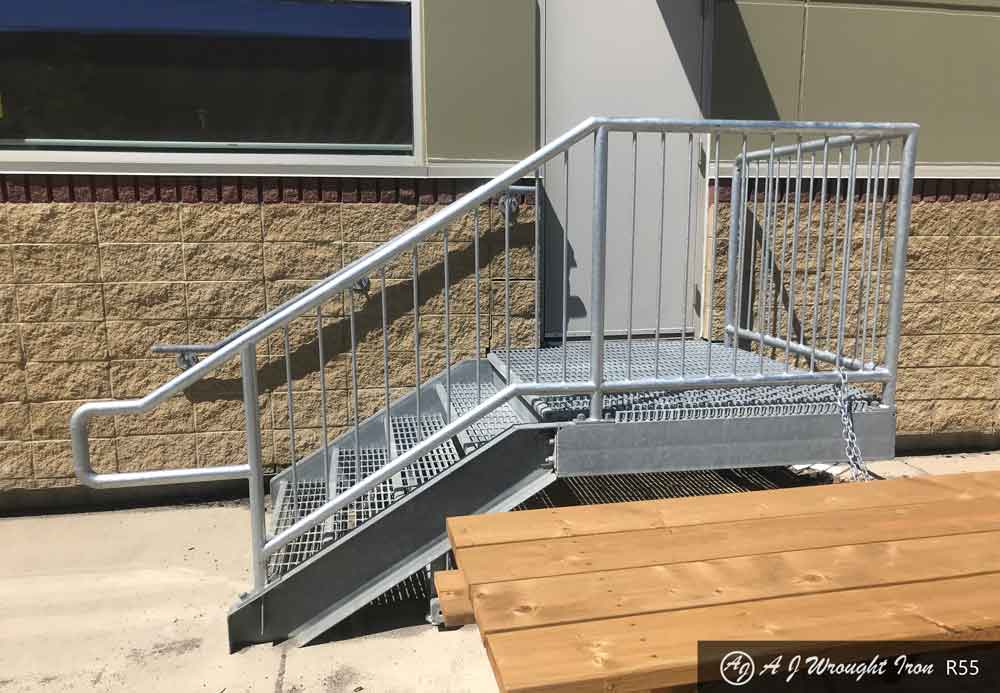 commercial metal landing & steps with railing