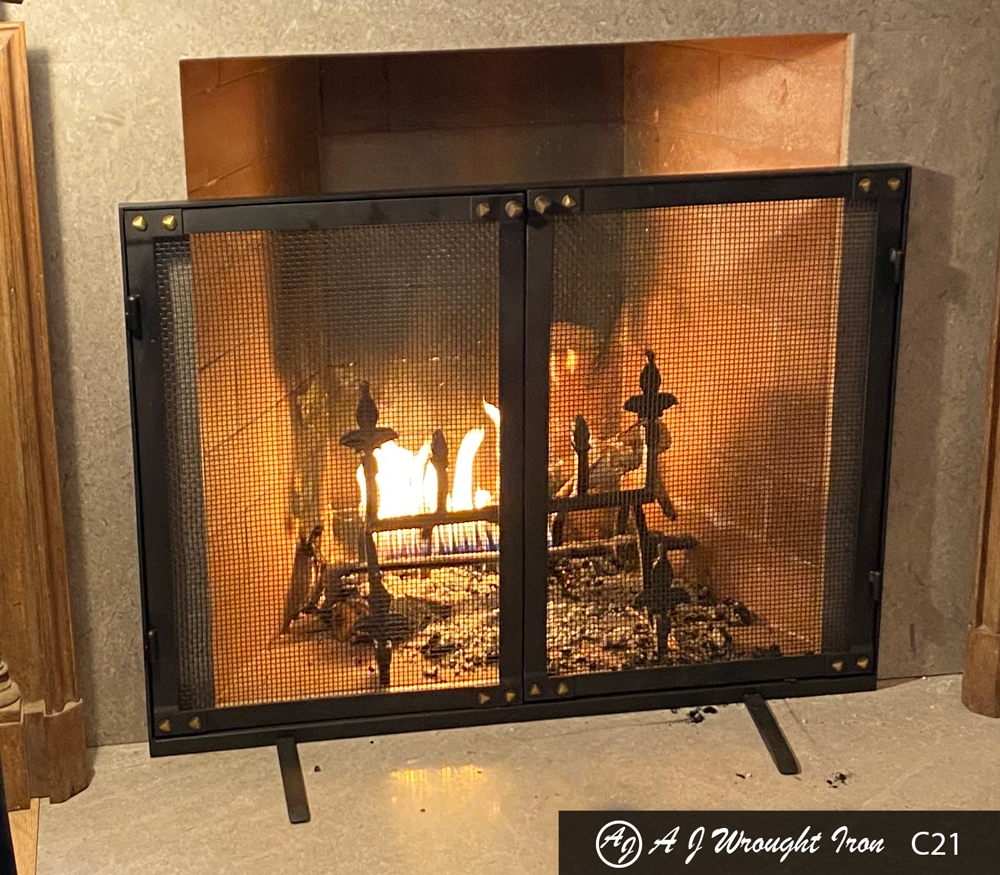 custom iron fireplace screen - minimalist design